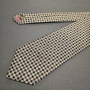 XMI Platinum All Silk Handmade Mens Tie Textured Purple Beige Square Diamond 62"